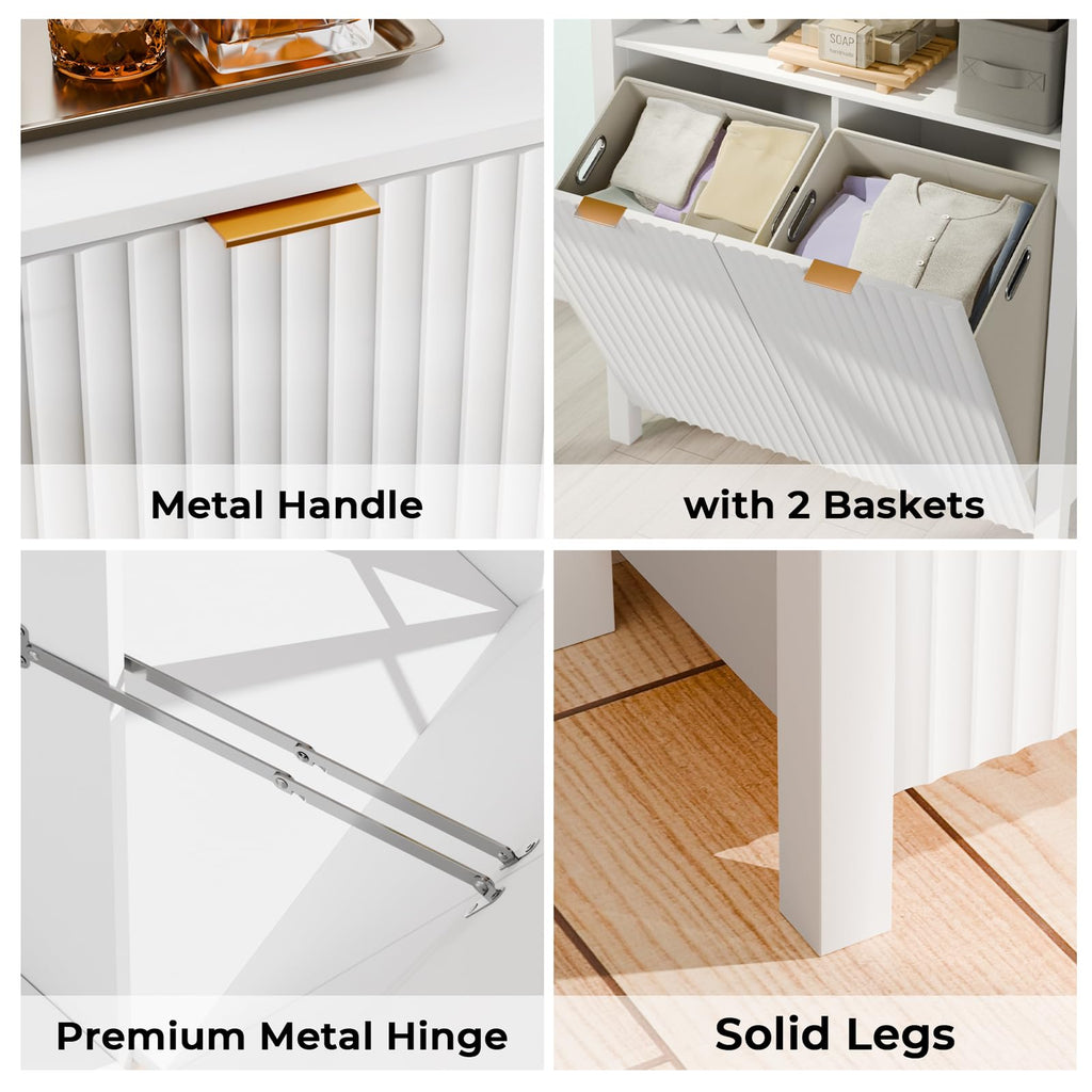 Arched Double Tilt Out Laundry Hamper Cabinet with 2 Storage Baskets