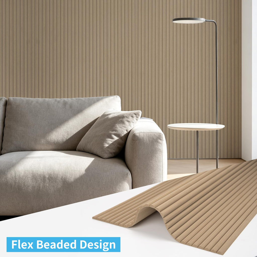 Roll-Flat Beaded Wood Slat Wall Panel, 1-Pack, 94.5 x 23.6 in, Raw