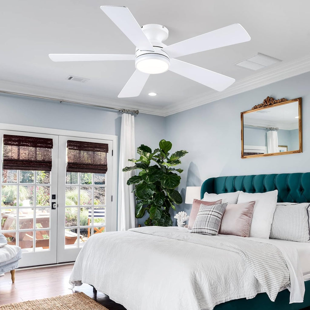 46" Flush Mount RGB Ceiling Fans with Lights - White Low Profile Ceiling Fan Light with Remote/APP, RGB+3CCT 6 Wind Speeds and Reversible, Modern Fan Light Fixture for Party, Kiad's Room A101-B0F1L6V1M2