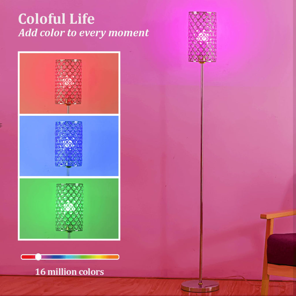 Crystal Floor Lamp with Remote Control, Smart Rose Gold Floor Lamps with Bulb Included, Crystal Standing Lamp Rose