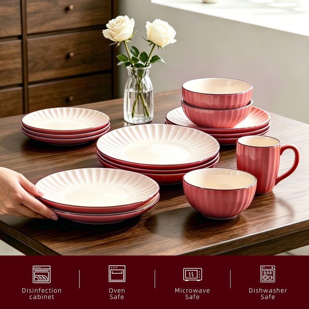 20-PC Ribbed Stoneware Dinnerware Set, Pink, Service for 4