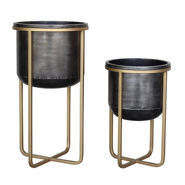 Rizzy Mid Century Planters (Set of 2), Black