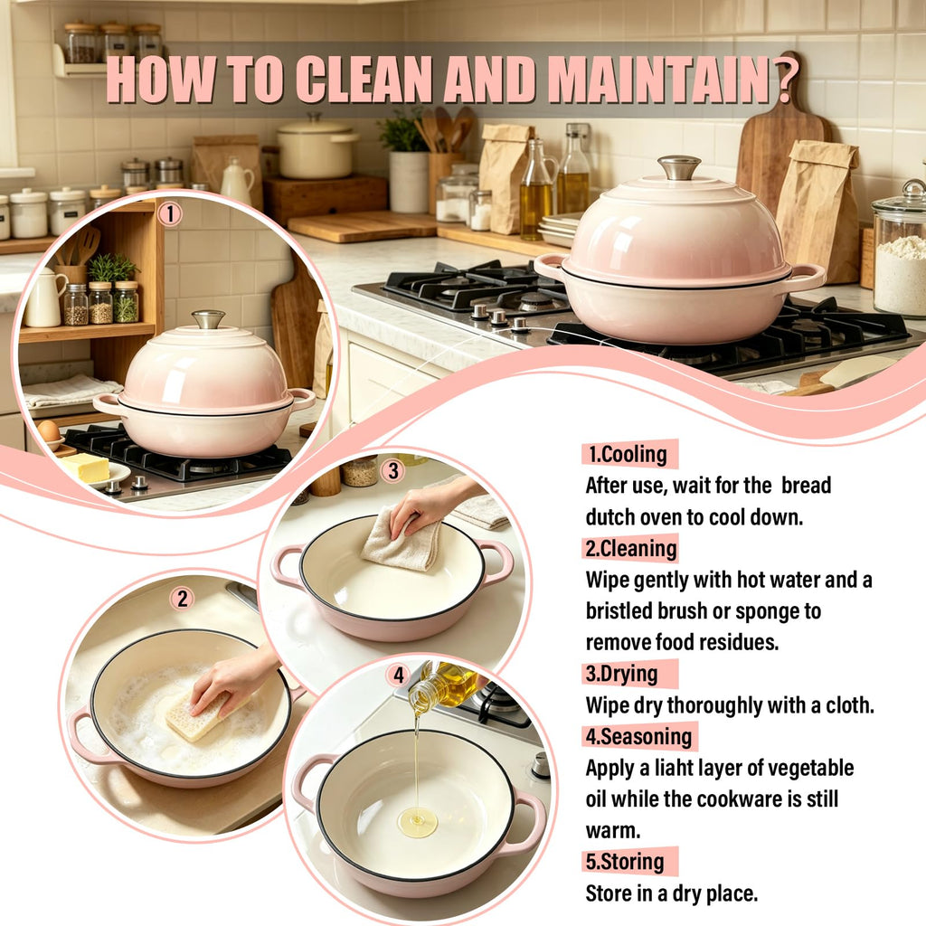 Cast Iron Bread Dutch Oven 6QT Cream Enameled with Lid