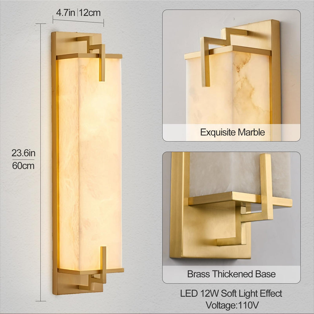 Modern Marble Wall Sconce Natural Alabaster Sconce, 23.6in Gold