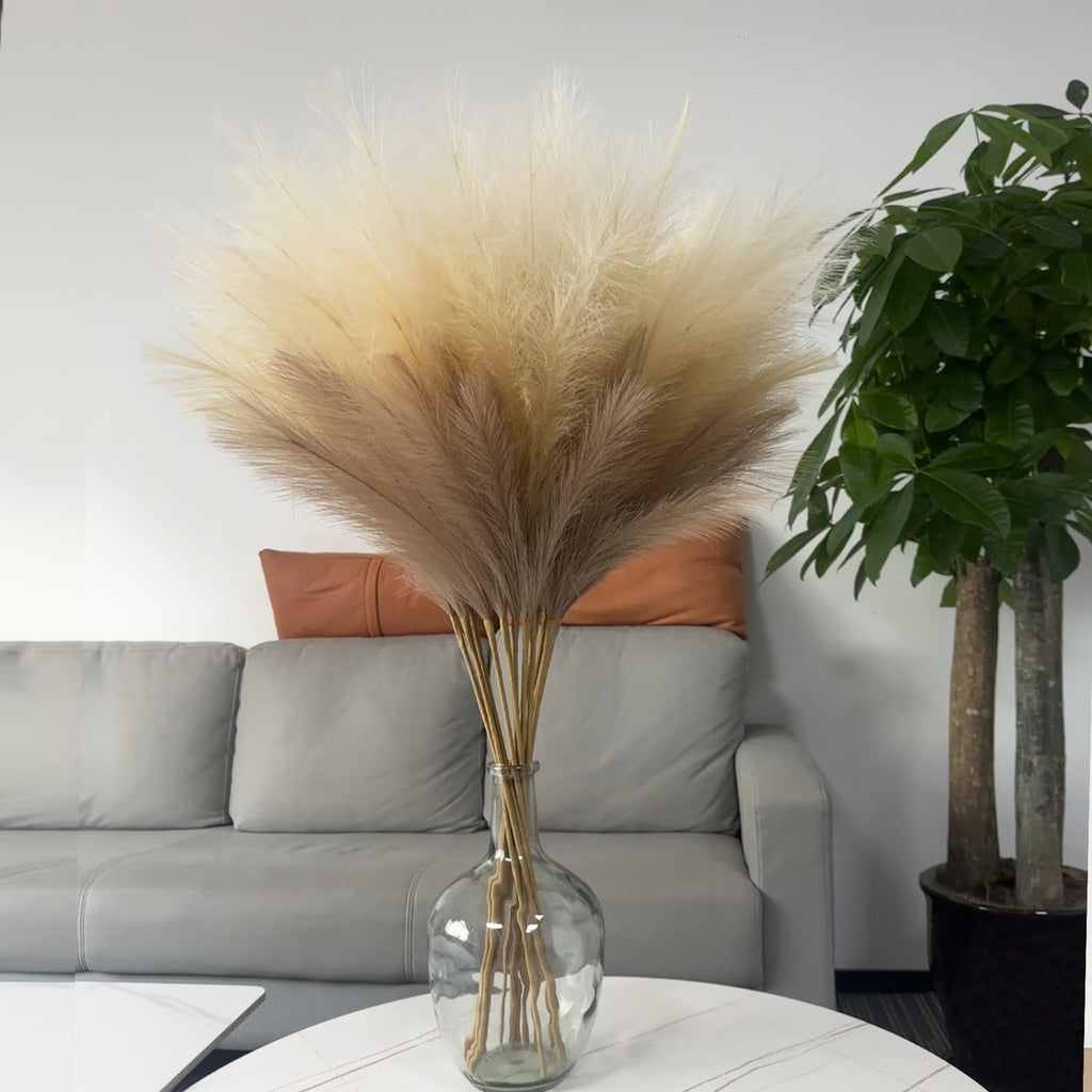 38" 10 Stems Faux Pampas Grass Tall Decor for Floor Vase (Beige Mixed)