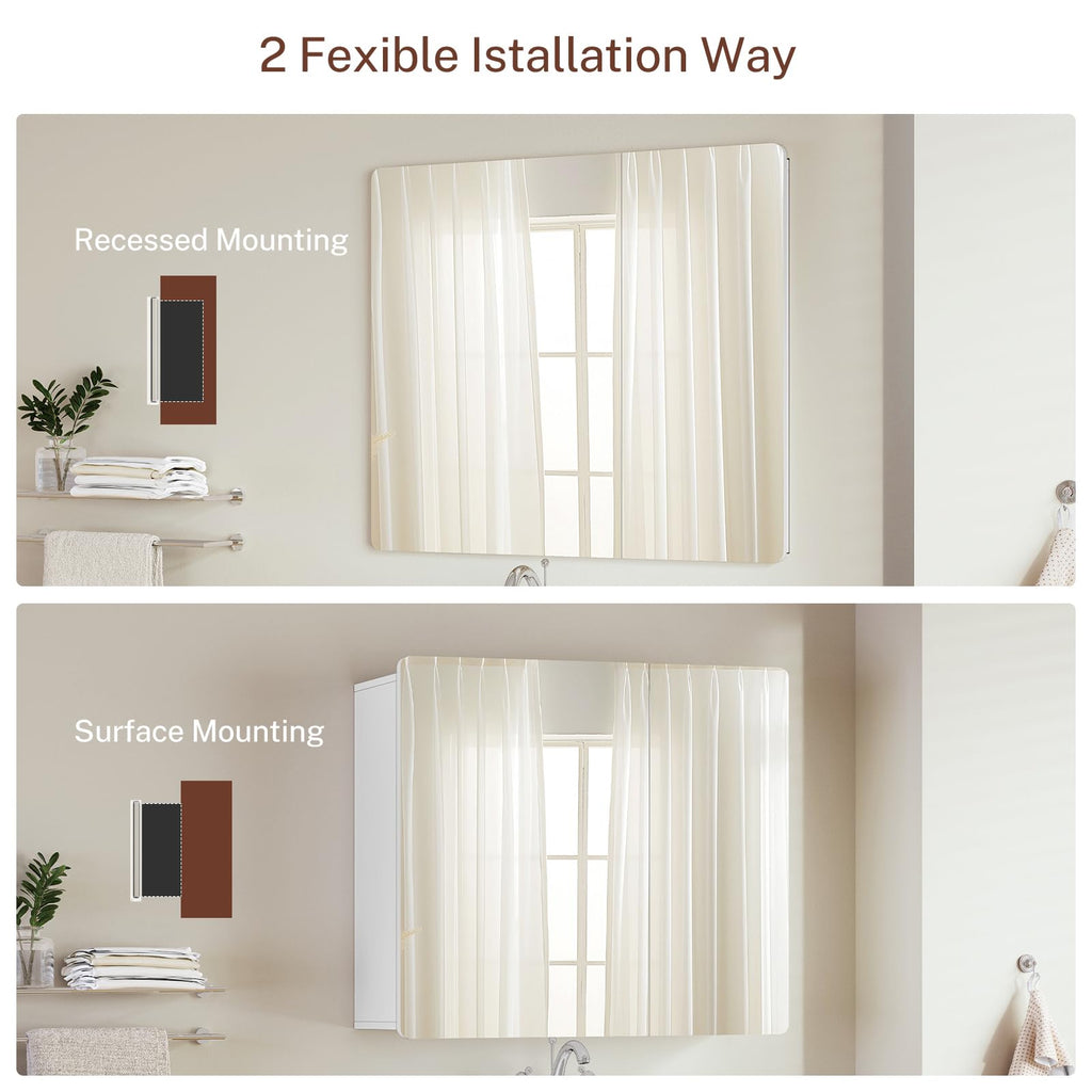 Medicine Cabinet Mirror with 2 Doors, Mount or Recessed Bathroom Wall Cabinet, Bathroom Mirror with Storage 3