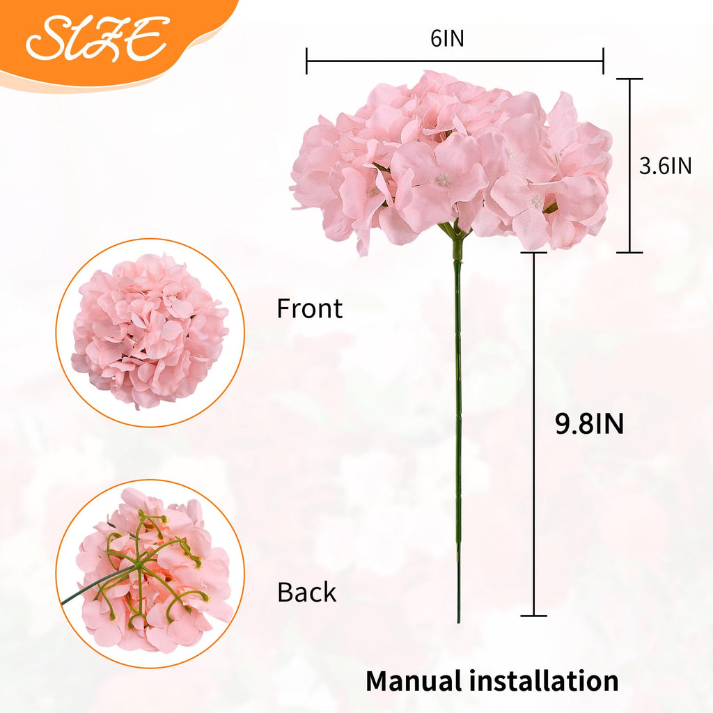 80PCS Blush Hydrangea Artificial Flowers, Silk Hydrangea Heads with Stems, Fake for DIY Wedding Centerpiece, Home