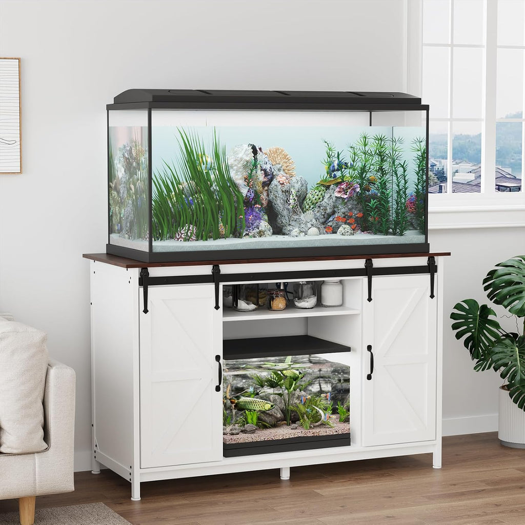 Farmhouse 55-75 Gallon Fish Tank Stand with Power Outlet, Grey