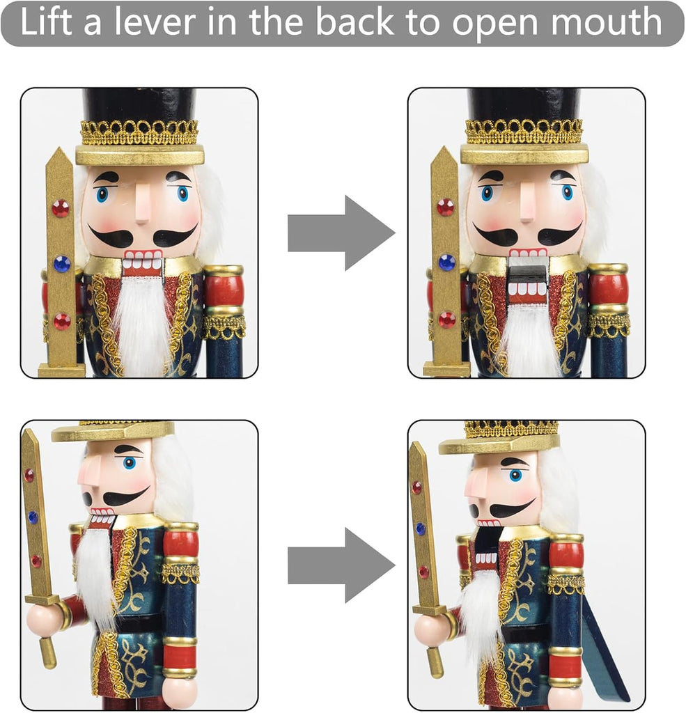 Christmas Nutcracker Set of 3 15-Inch Wooden King and Soldier Nutcracker Figurine Display Set for Christmas