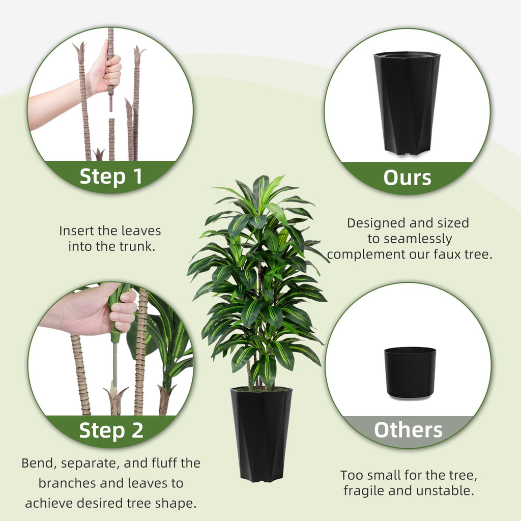 Artificial Dracaena Plant Indoor 5FT Fake Tree with White Diamond Planter Faux Yucca Tall Fake Floor Plant in Pot
