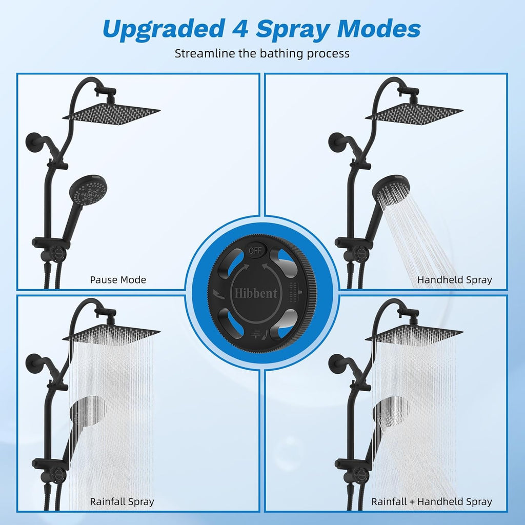CUPC Certified All Metal 10" Rainfall Showerhead Combo, High Pressure Shower Head with 10-Spray Mode Handheld