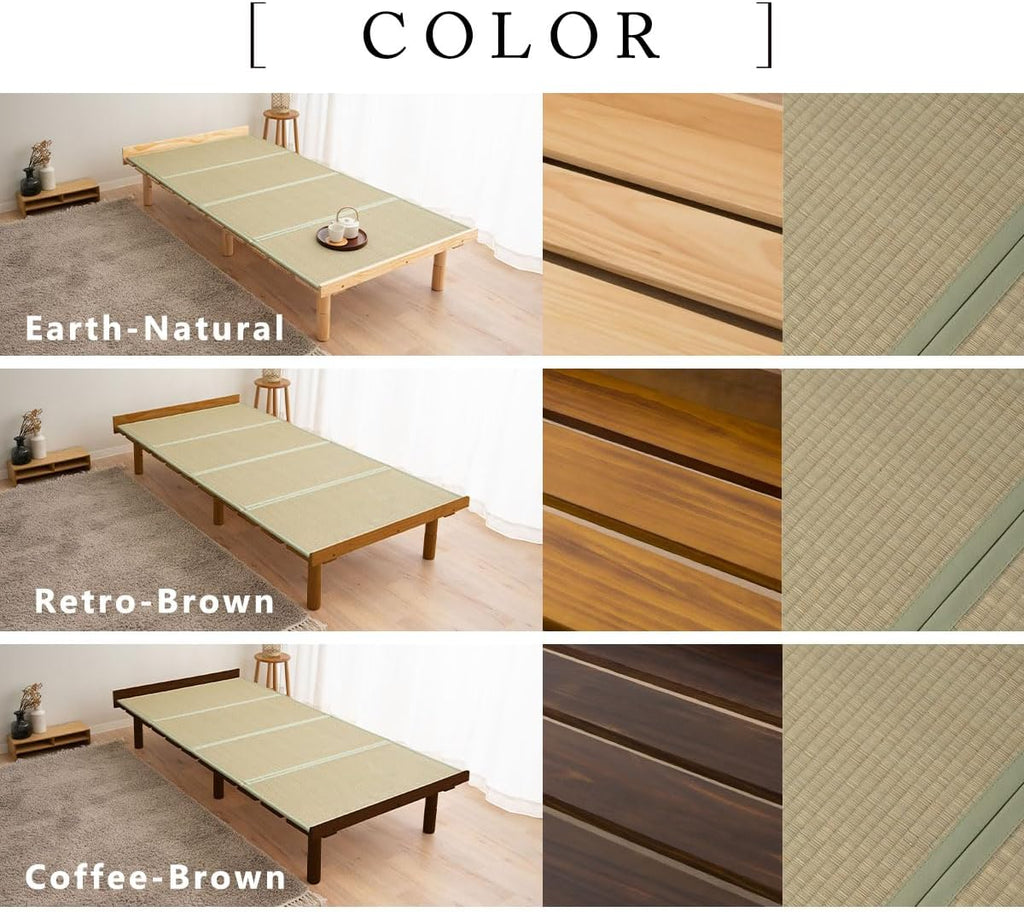 Wood Slatted & Tatami Floor Bed Frame for Japanese Futon Mattress Solid Pine (Retro-Brown), Height