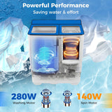 Portable Washing Machine, 26LBS Twin Tub Mini Compact Laundry Washer Spinner Combo with Drain Pump, 18Lbs Washer and