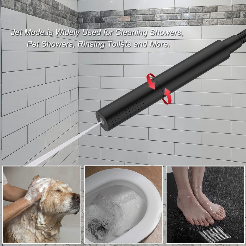 Black Shower Wand Brass Handheld Shower 7 Inch High Pressure Hand Held Shower Head High Flow Sprayer, 2 In 1 Function