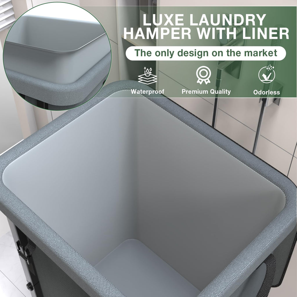 Hamper with Lid,150L Rolling Laundry Basket with Wheels,Grey