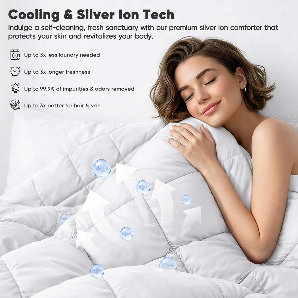 Cooling All-Season Down Alternative Comforter, Silver-Treated Lightweight Duvet Insert, Cool-to-The-Touch Bedding