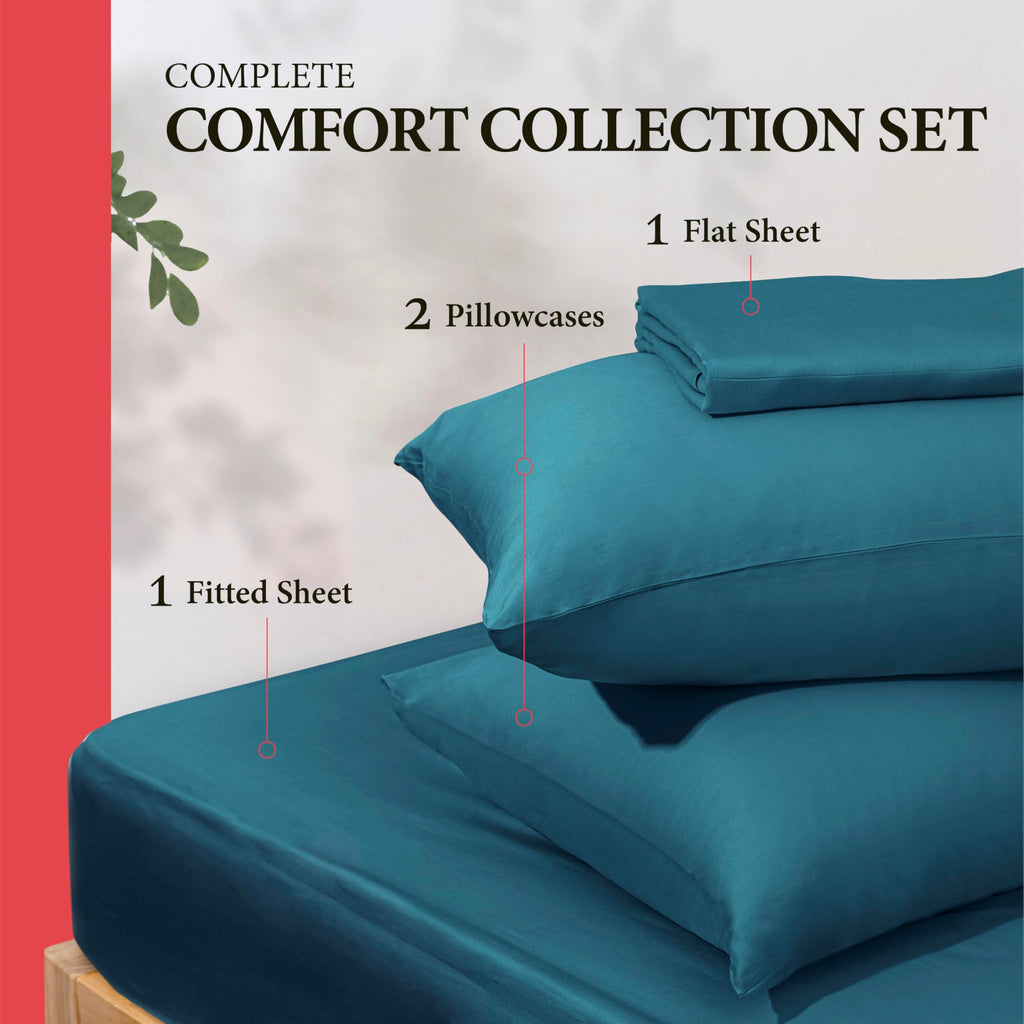 100% Egyptian Cotton Full Size Sheet Set - 600 Series Refined Collection Sheets Set for Full Size Bed (4 PC, Teal)