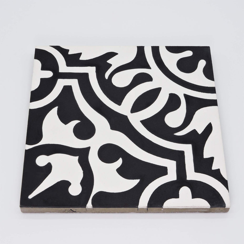 Handmade Cement Tile, 8x8-in, Black and White, Pack of 12