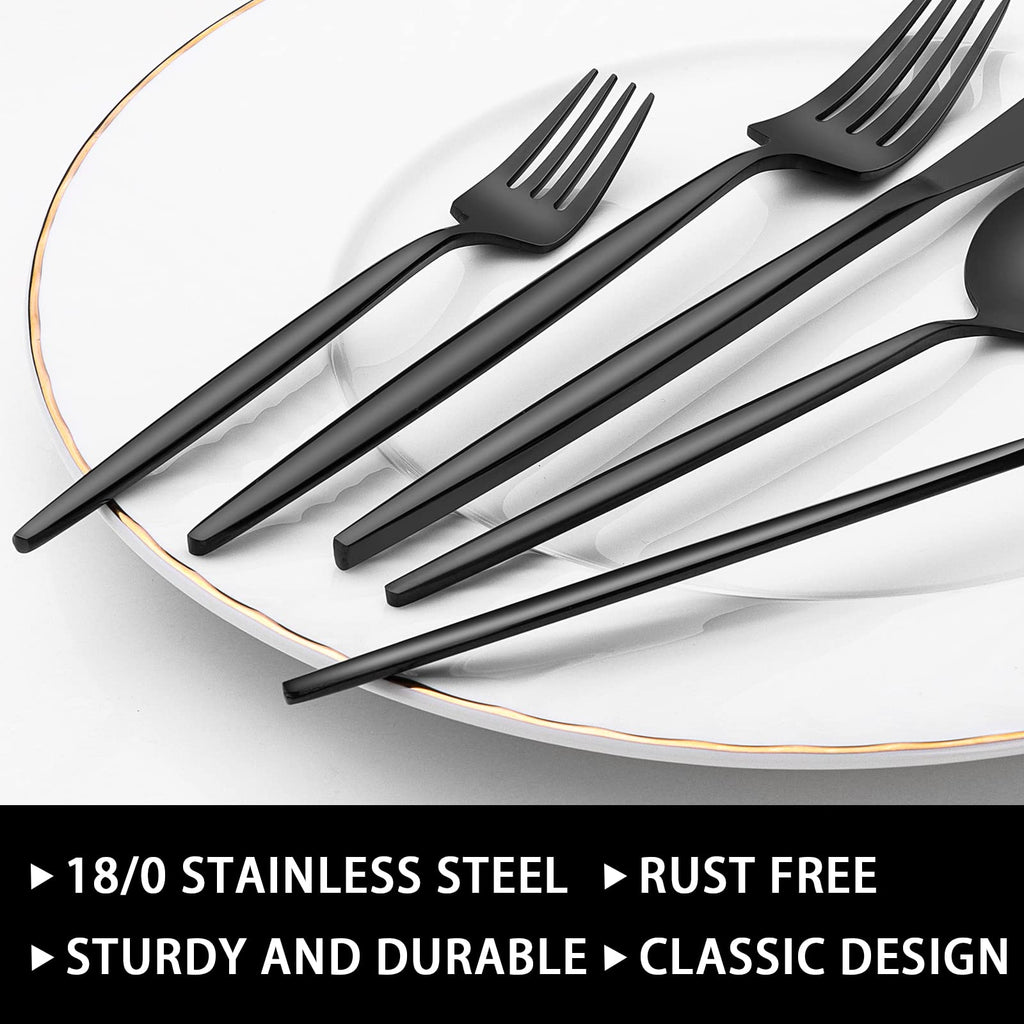 30-Piece Black Silverware Set, Flatware Set for 6, Food-Grade Stainless Steel Tableware Cutlery Set, Utensil Sets