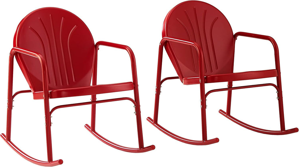 Griffith Retro Metal Outdoor Rocking Chairs, Set of 2, for Porch, Deck, Balcony, Backyard, Bright Red Gloss