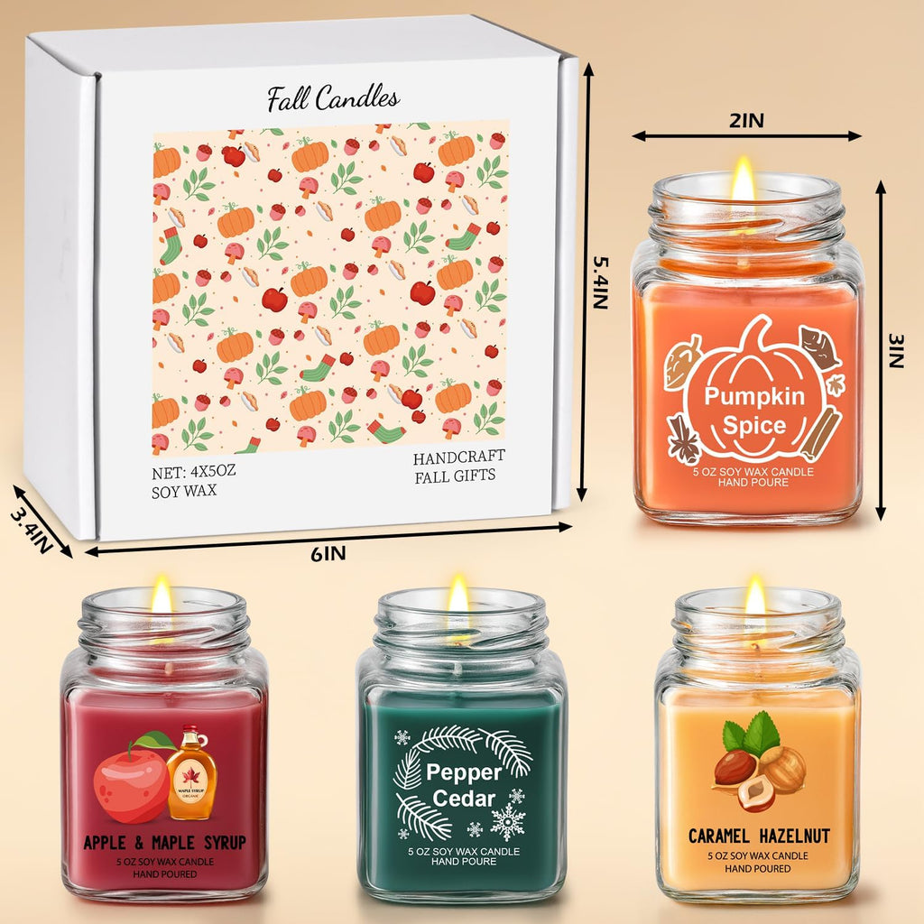 Fall Candles 4 Pack Scented Soy Candles for Women | Fall Gift Decor, Autumn Home Decor Scents - Apple Maple Syrup - Set of 4