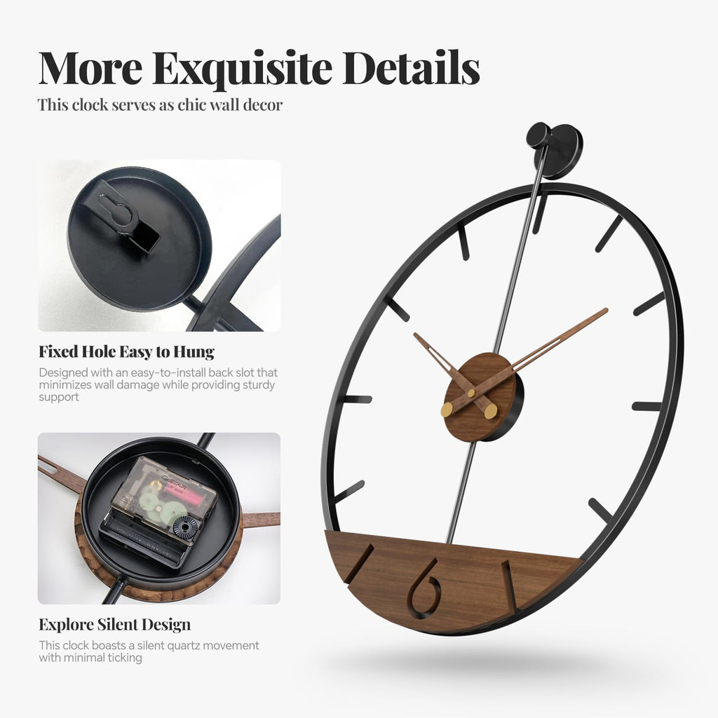36 Inch Large Wall Clock Modern Walnut Clocks Decor