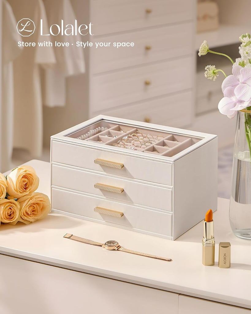 Jewelry Box Organizer, 3-Layer Jewelry Storage Case -Beige