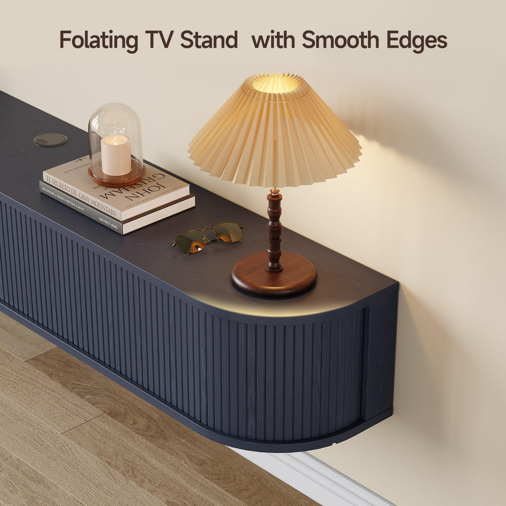 71" Floating TV Stand with Power Outlet for TVs up to 80", Blue