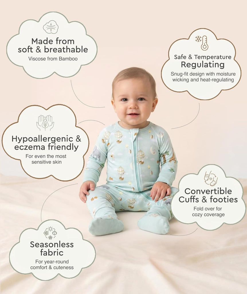 Viscose from Bamboo Baby Pajamas, Way Convertible Bamboo Sleeper, Fold- Over Mittens & Foot Cuffs