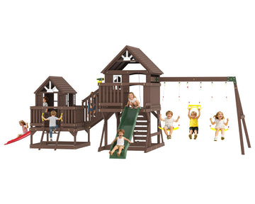 Wooden Swing Set for Kids with Double Towers
