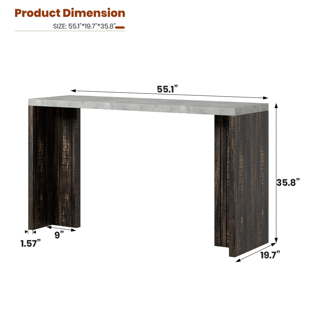Bar Table for 4-6 People - 55" Long Counter Height Pub with Extra Thickened Tabletop, Modern Rectangular Home Bar