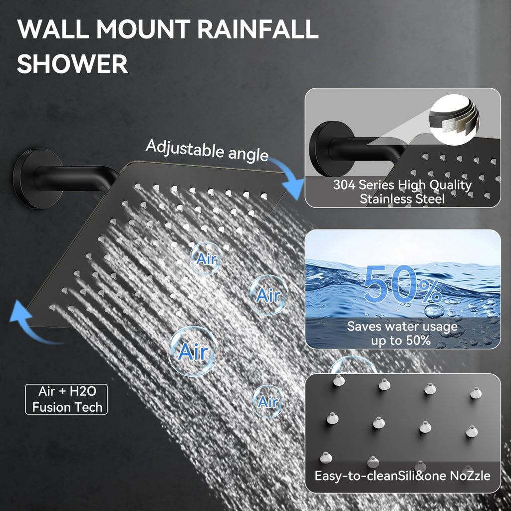 Shower System with Body Jets, Four Modes Shower Faucet 12+6" Rain Shower Head with Handheld Spray 2 Ways, 4Pcs Shower
