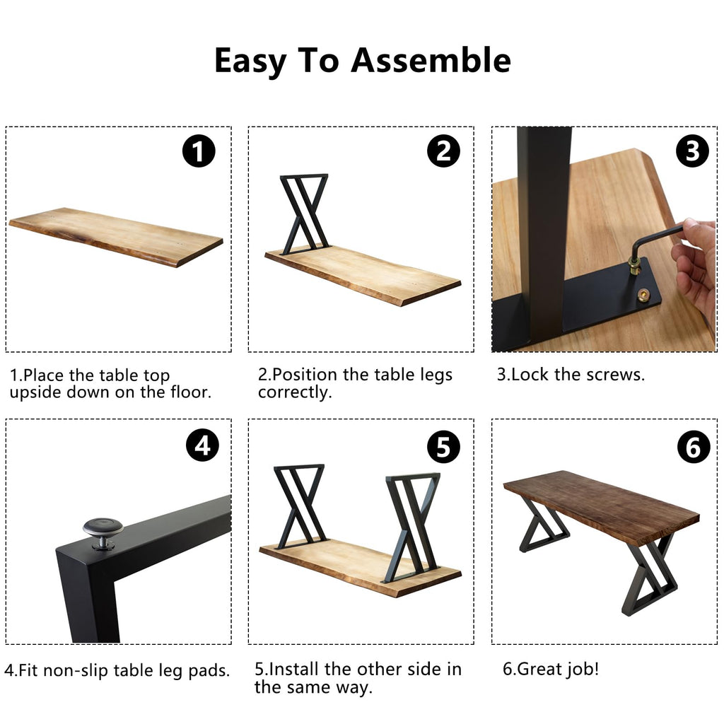 Solid Wood Desk 55 inches, Home Office Computer Desk Wooden Rustic Writing Desk Metal Modern Simple Design Executive