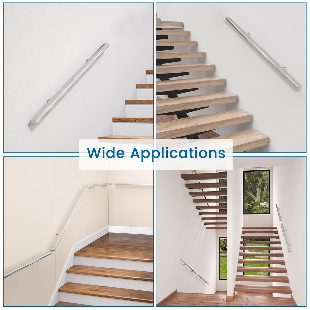 5FT Stainless Steel Stair Handrail Rectangular Wall-Mount HK28 SL4