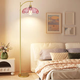 Gold Arc Floor Lamp Bedroom,Mid Century Modern Standing Lamp with Remote