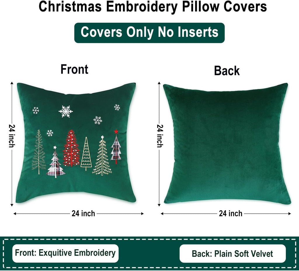 Christmas Trees Embroidery Throw Pillow Covers 24x24 inch - Set of 2