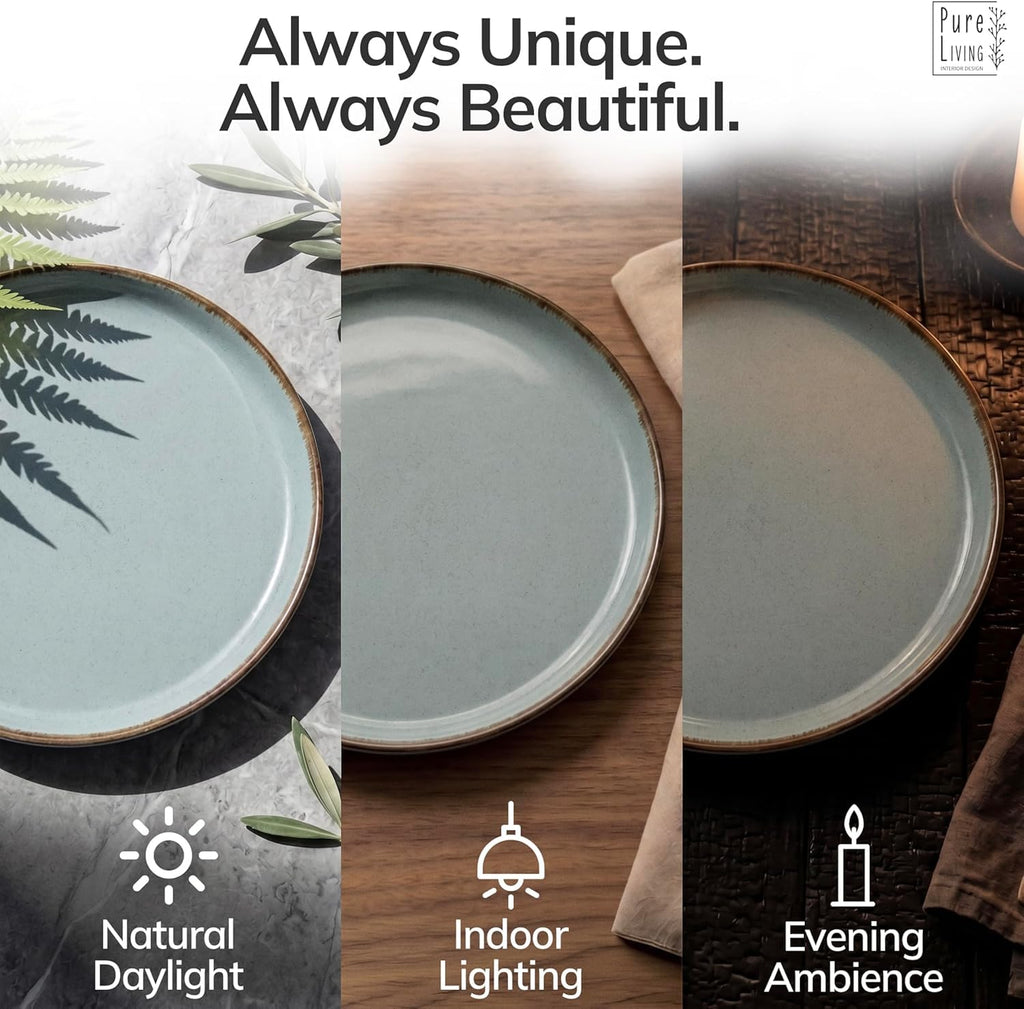 24 Piece Stoneware Dinnerware Set for 8, Handcrafted Plates and Bowls Set