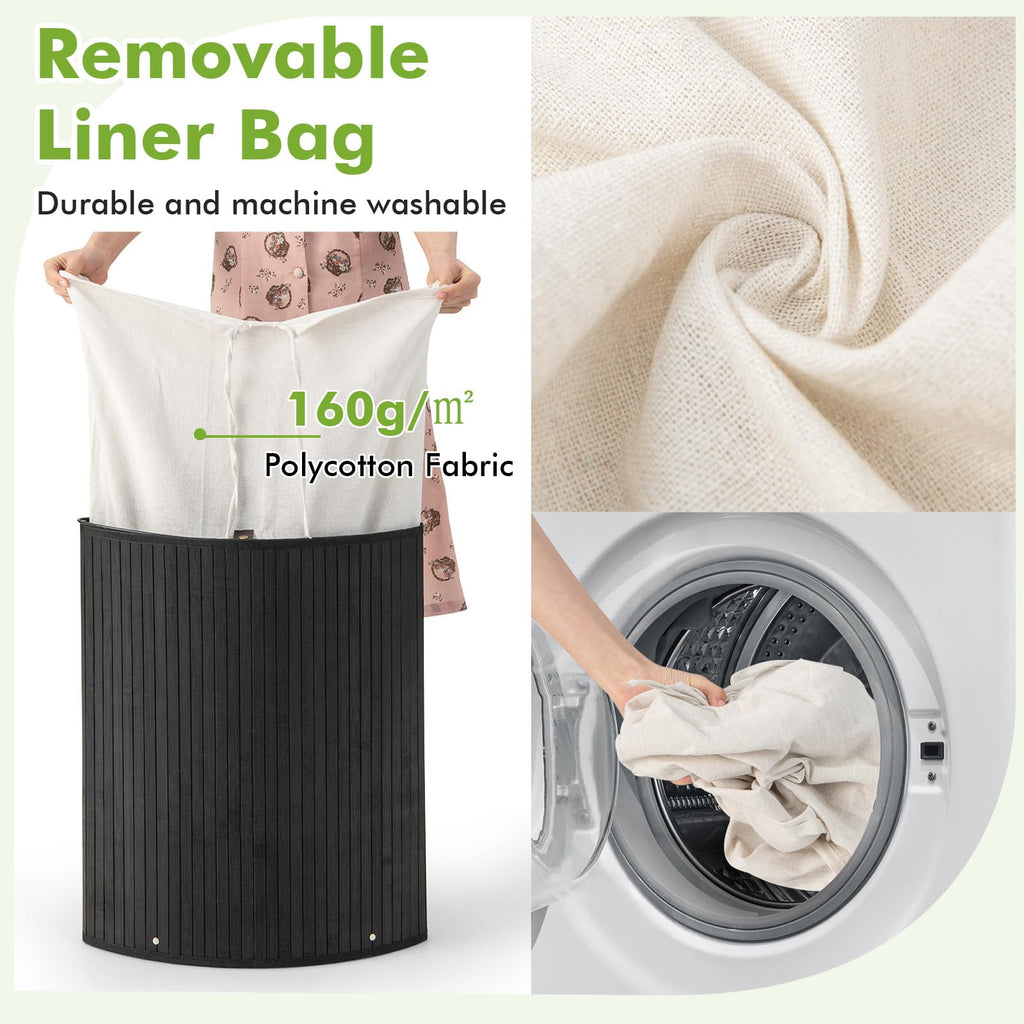58 L Corner Laundry Hamper with Lid, Removable Liner & Handle Black