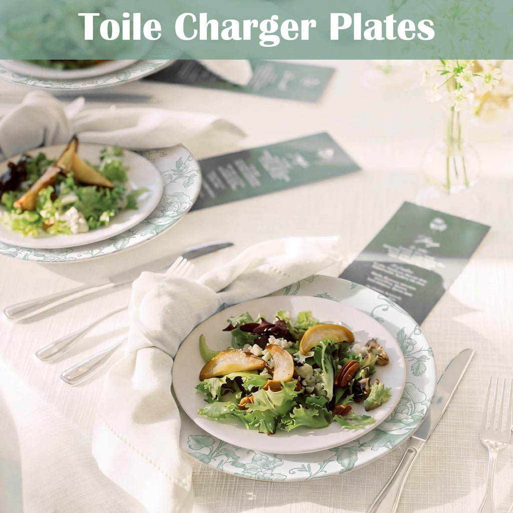 6 Pack 13inch Christmas Charger Plate Bluk Sage Green French Toile