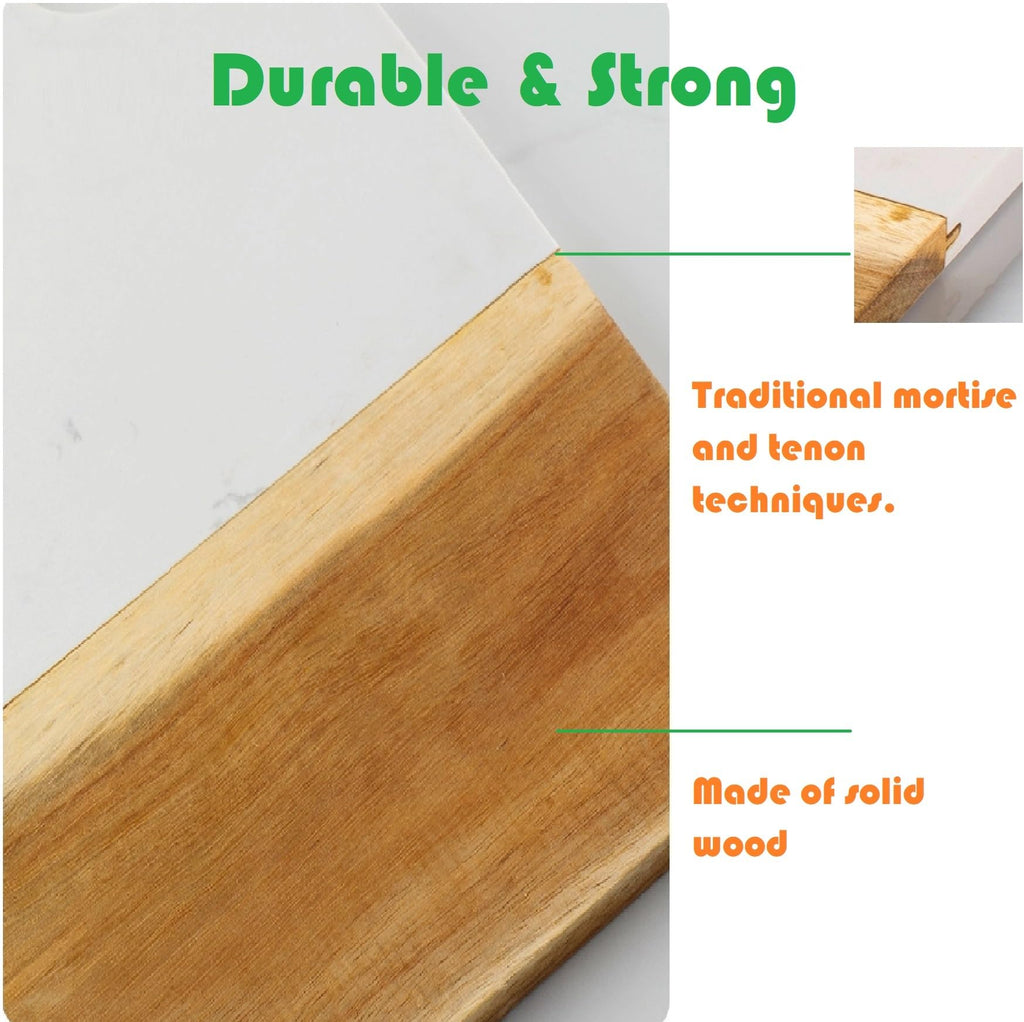 Cutting Board with Marble and Natural Wood,Serving Board for Steak Fruits with Handle,Chopping Board for Bread as