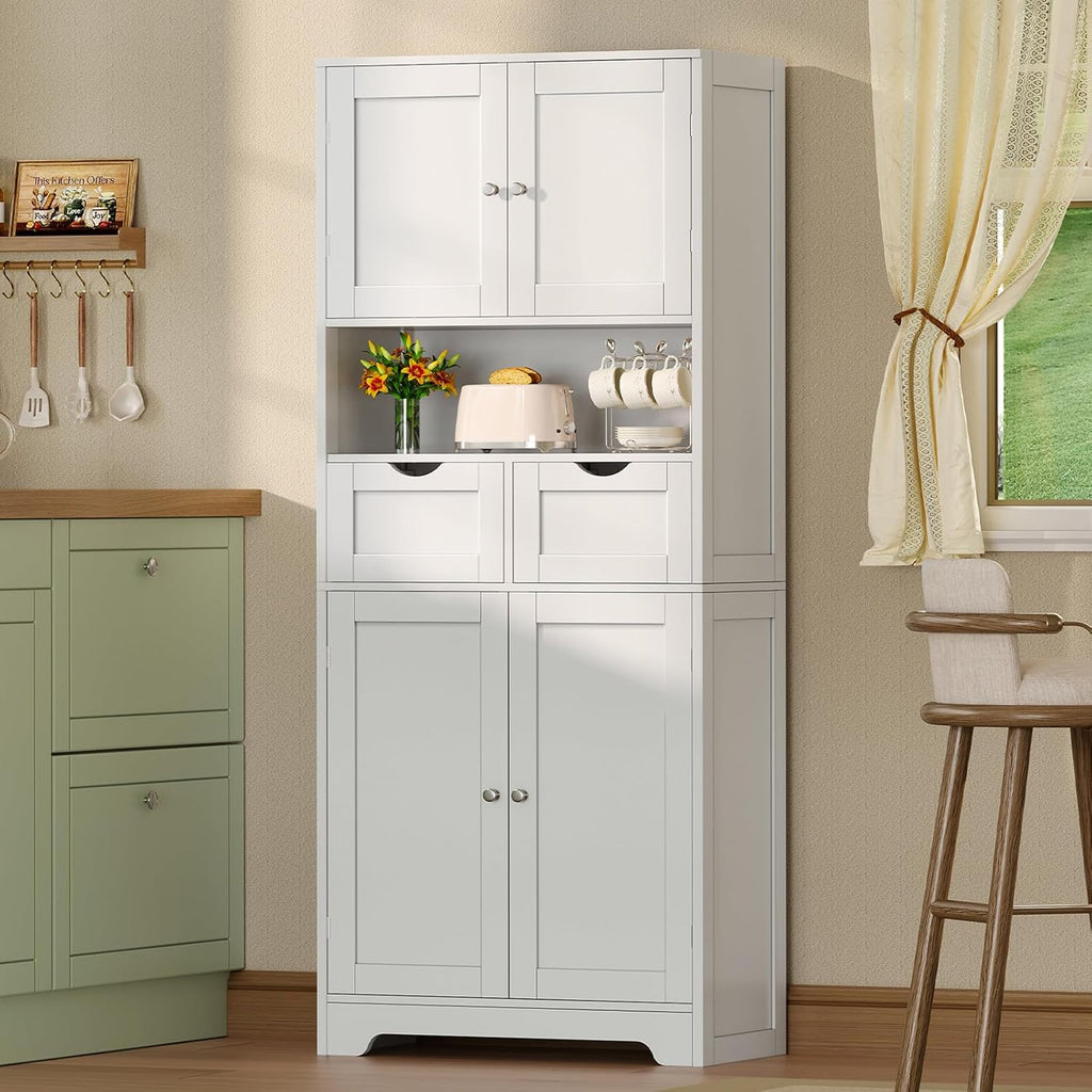 57.8" H Tall Bathroom Storage Cabinet with 4 Doors & 2 Adjustable Shelves, Freestanding Bathroom Cabinet with 2