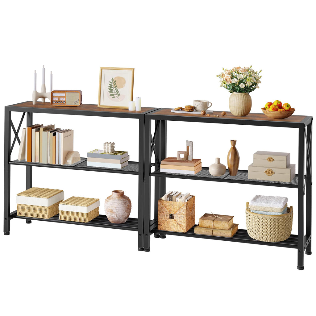 Set of 2 Industrial Console Table, 3 Tier Entryway Table, Metal Frame, Sofa Table with Shelf, Hallway Table, Entrance
