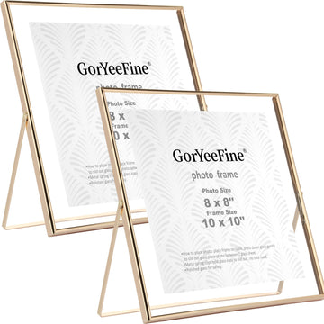 Gold 10x10 Floating Frame 2 Pack for Photo Size(5x5'', 6x6'', 8x8''), Adjustable Tabletop/Shelf floating Photo Frame, for