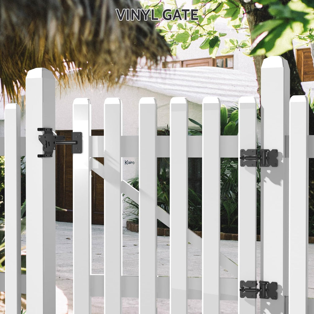 Vinyl Gate Kit Self-Closing Vinyl Fence Single Gate Hinge and Latch Hardware Kit - 2 Hinges and 1 Latch, Carbon