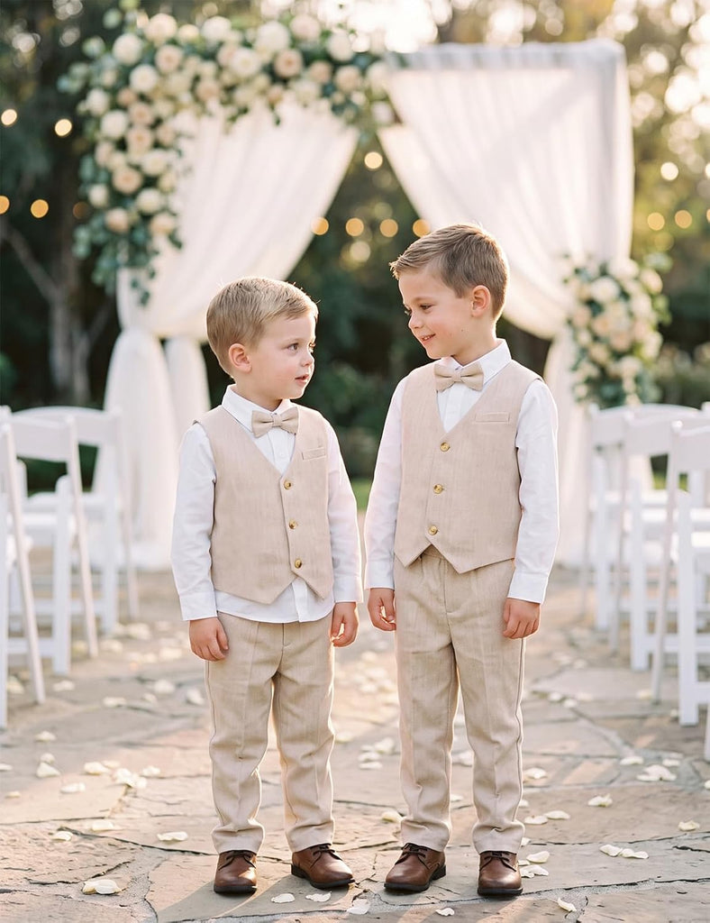 Baby Toddler Formal Suit 4pcs Vest, Shirt, Pants, Bow Tie