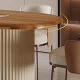 71" Oval Dining Table for 6, Brown Wood Dining Tabletop with White Dual-Pedestal, Mid-Century Modern Dining Room