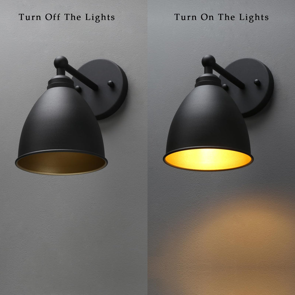 Industrial Wall Sconce Matte Black Barn Farmhouse Wall Light Fixture with Metal Lampshade (Right-Angled)
