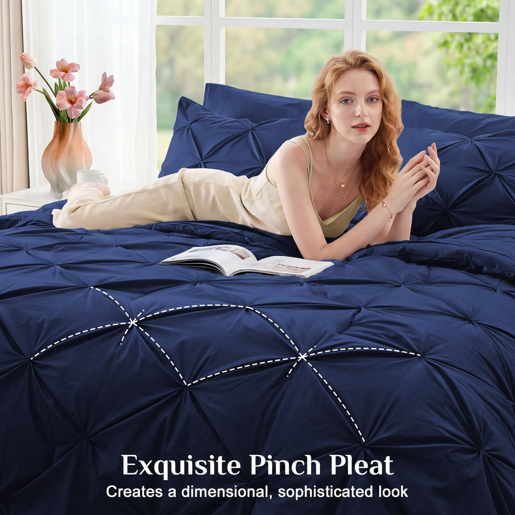 Comforter Set 7 Pieces - Bed in a Bag for All Season, Pintuck Bedding Comforter Sets with