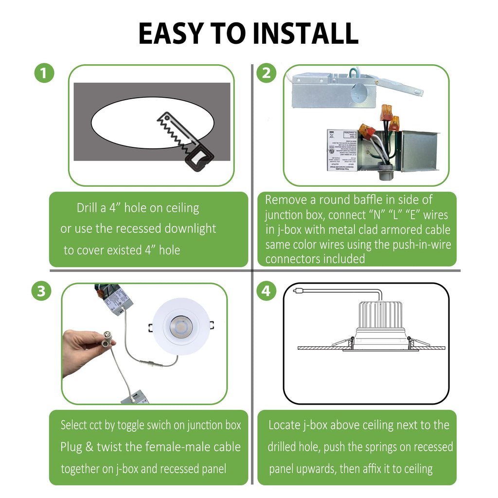 4 Inch Gimbal LED Recessed Lights 4 Pack,Adjustable Downlight,1200lm