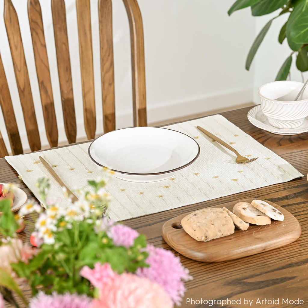 Burlap Brown Farmhouse Woven Rustic Placemats,12x18 Seasonal Holiday Macrame Burlap Kitchen Dining Table - Set of 6